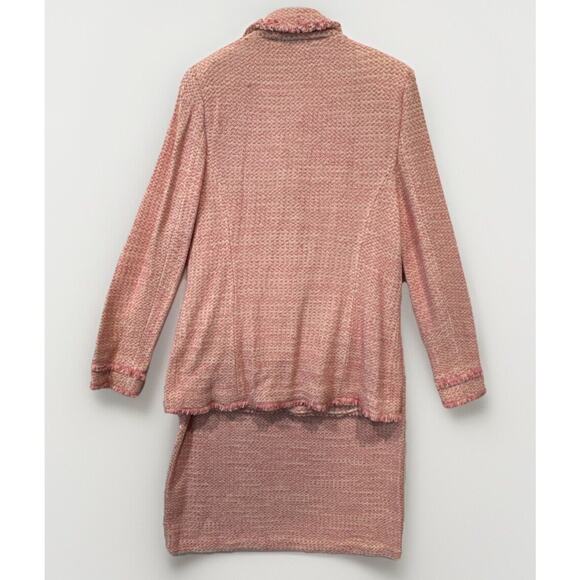 St John Collection Boucle Knit Suit Pink Size 10 Fringed - Picture 4 of 10